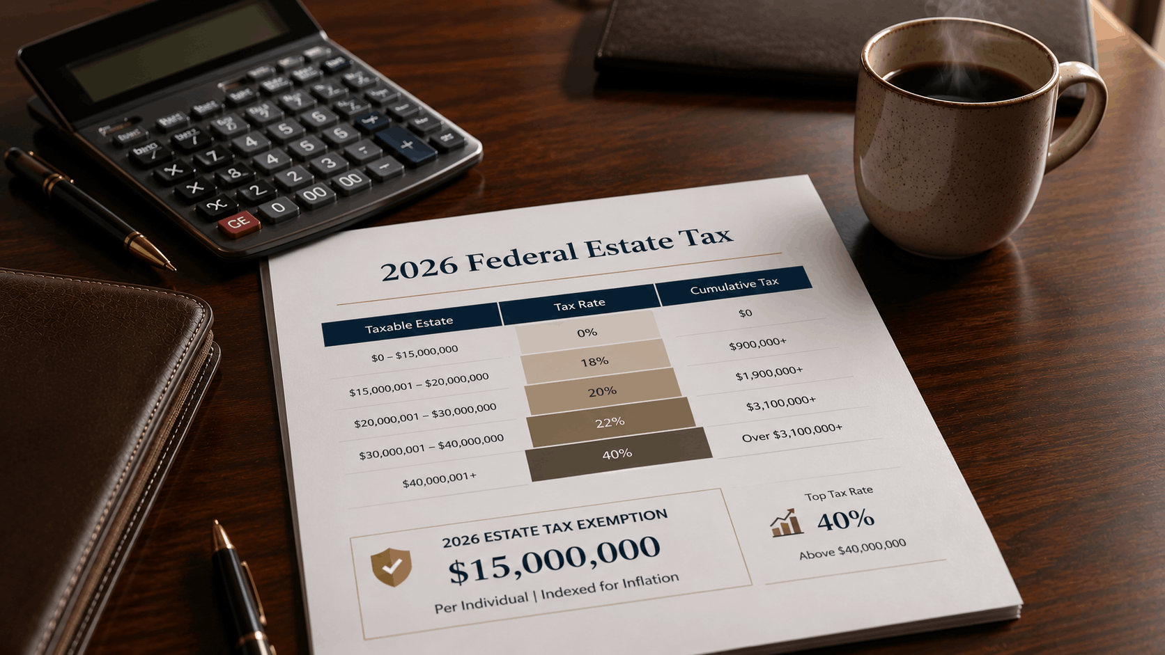 Federal estate tax exemption 2026 fifteen million dollars chart visualization