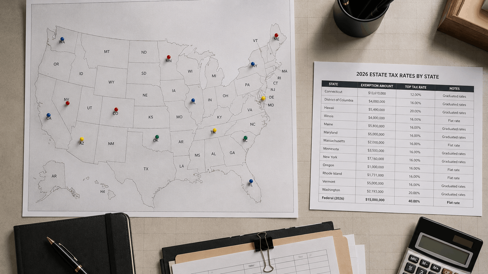 State estate tax map 2026 New York cliff exemption regional planning
