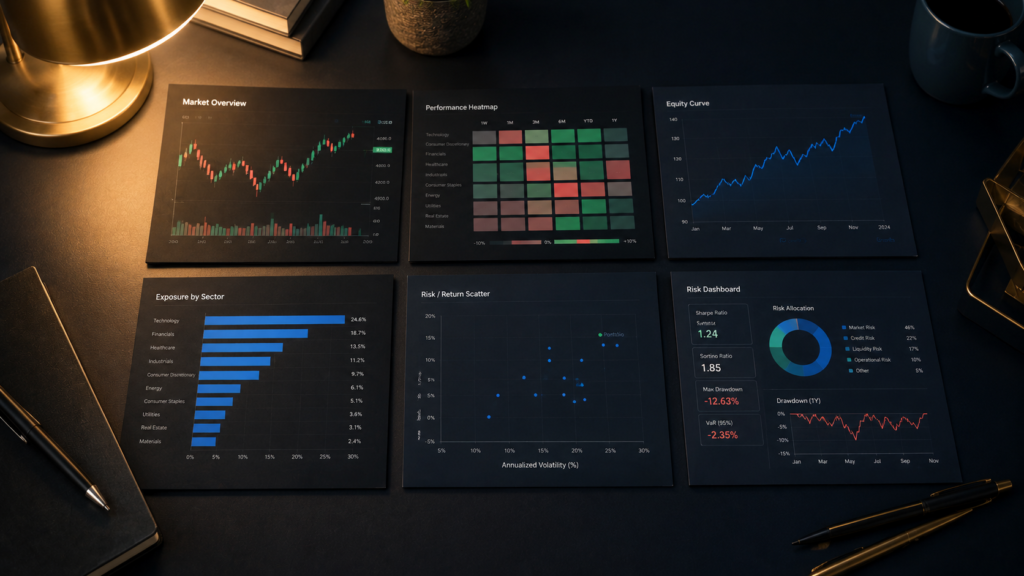 Multiple financial data screens showing gamma exposure charts and market indicators