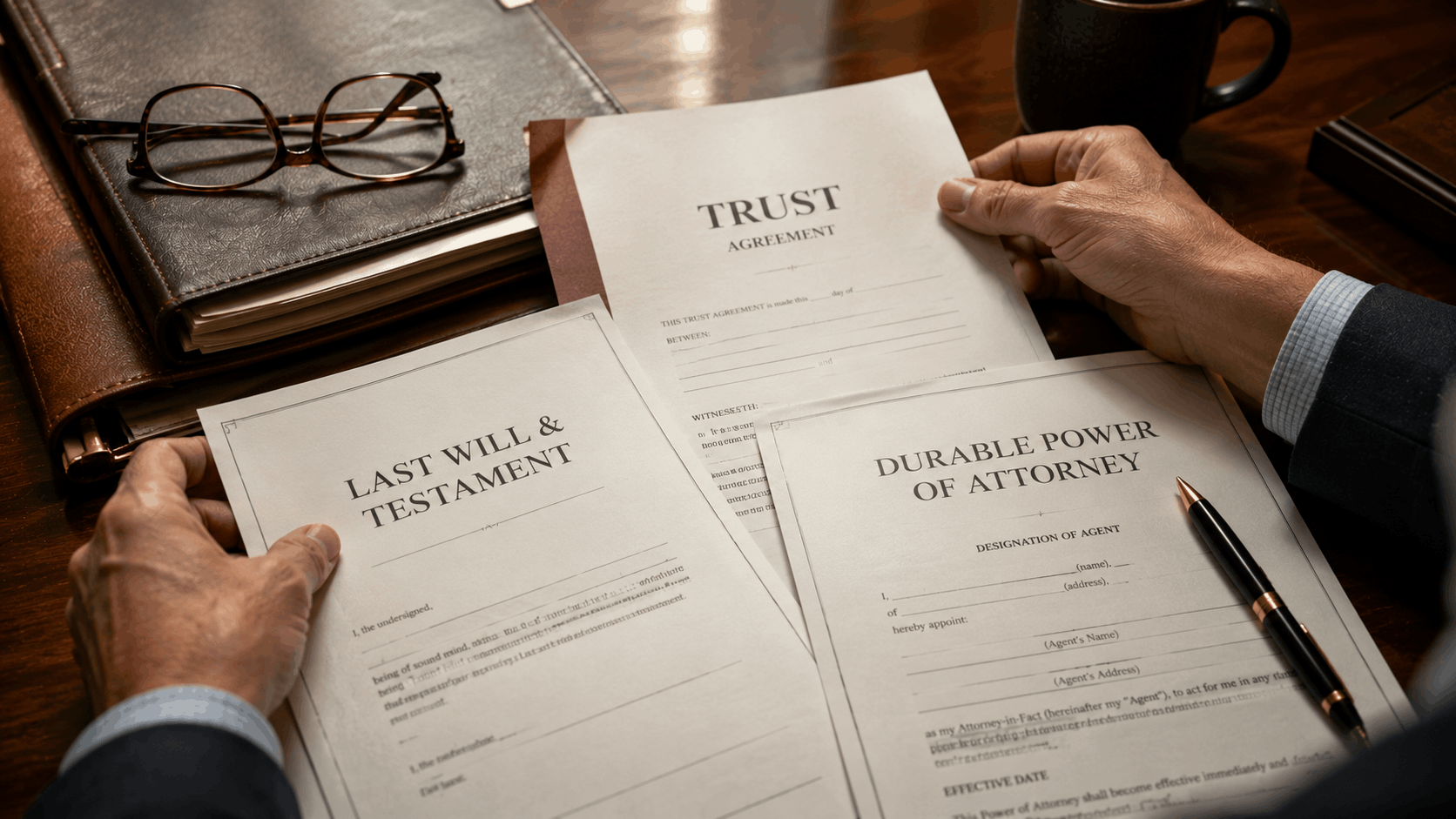 Estate planning documents including will trust and power of attorney