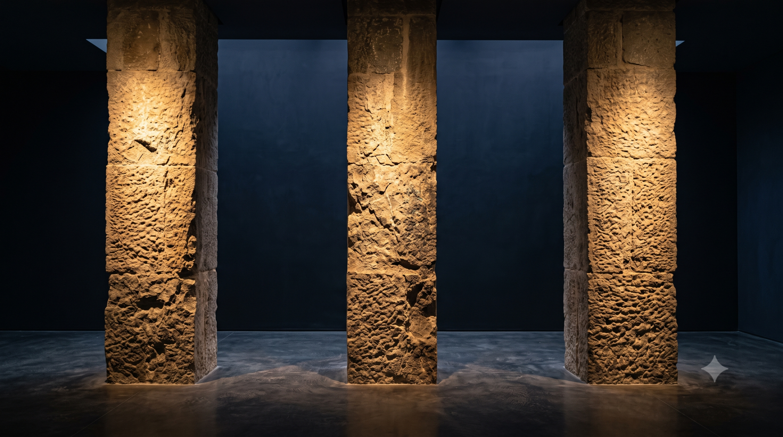 Three stone columns representing integrity, competence, and experience in wealth management
