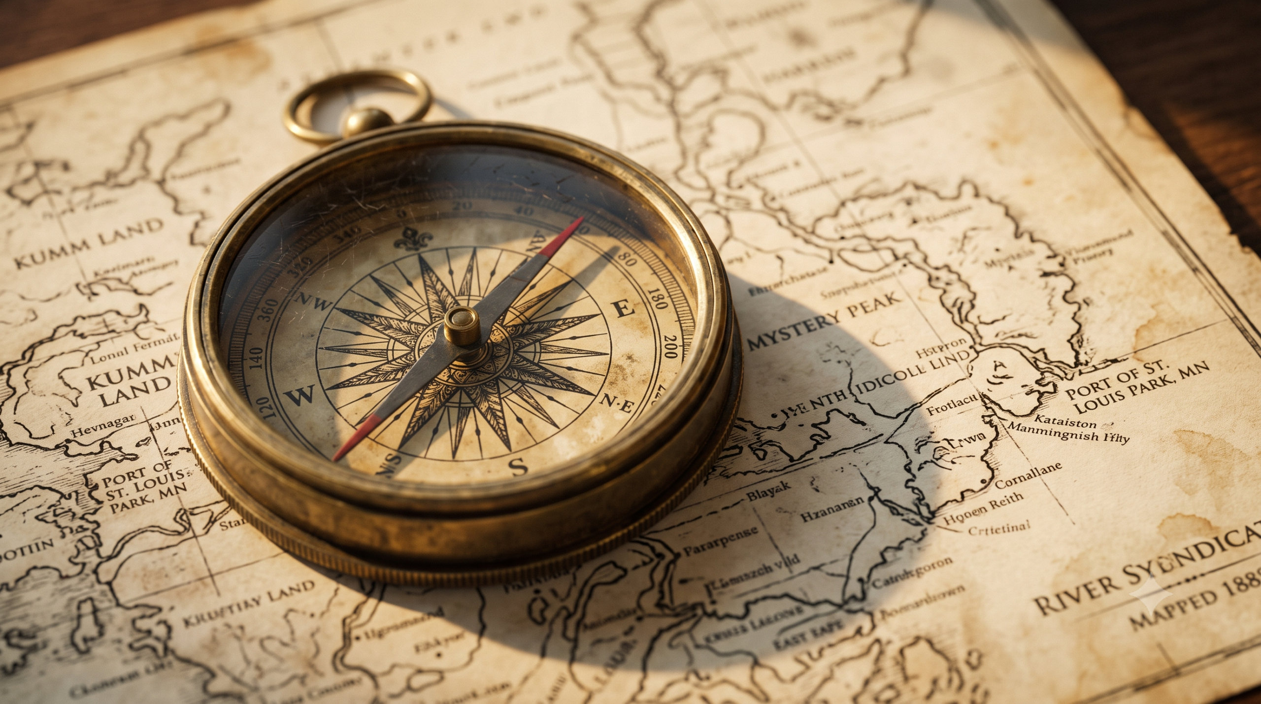 Brass compass on an aged map symbolizing wealth management experience and navigation