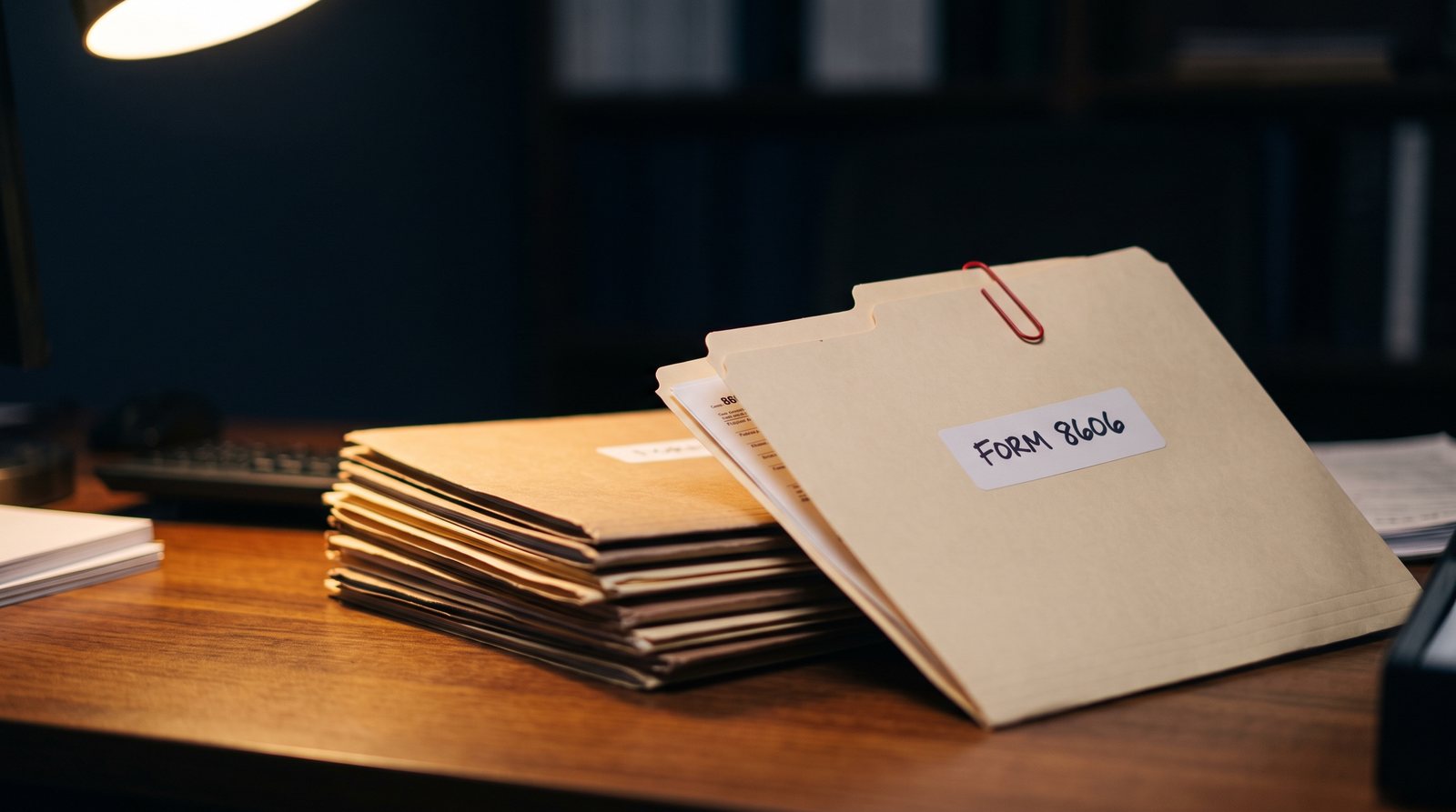 Stack of folders with a Form 8606 label representing common filing mistakes