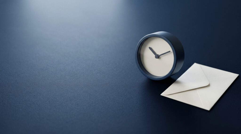 Desk clock beside a sealed envelope, for the 60-day rollover and one-rollover rules