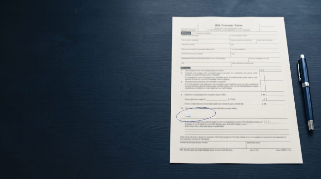Blank IRA transfer form with one checkbox circled, illustrating Roth conversion errors