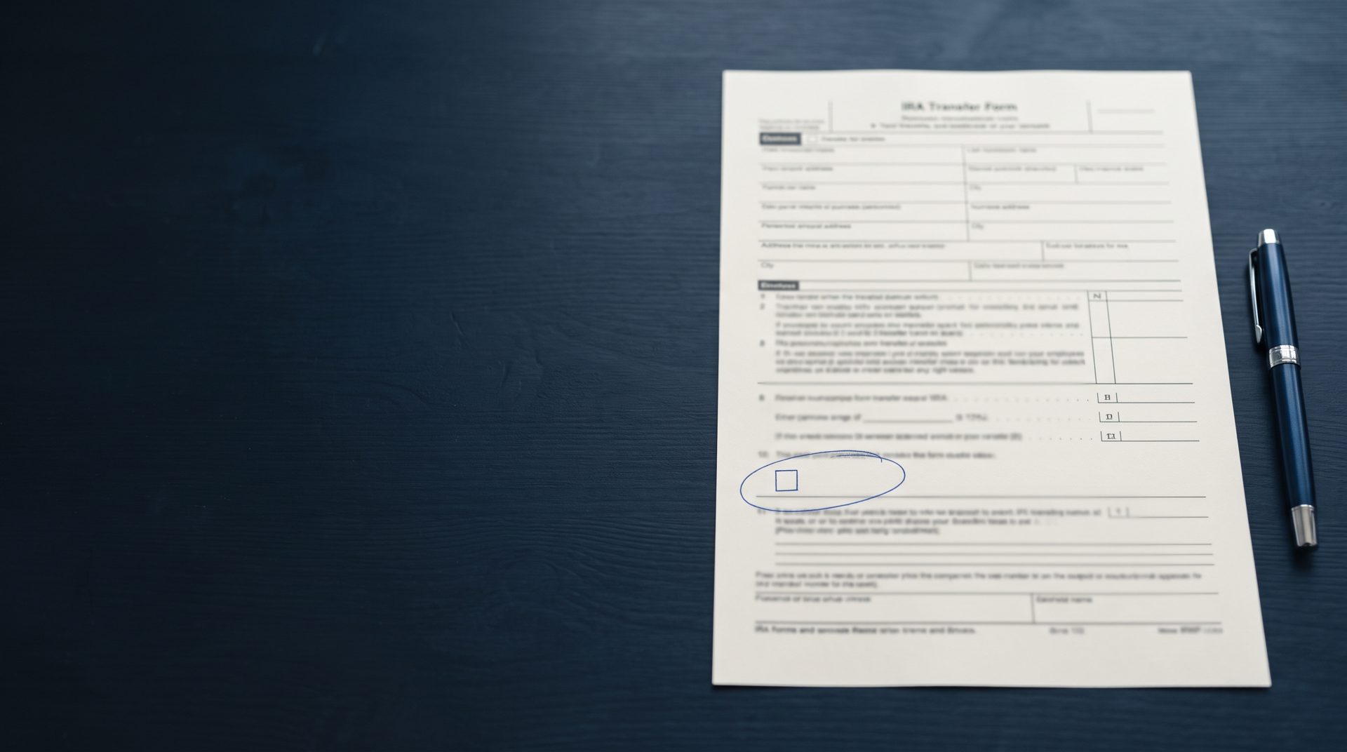 Blank IRA transfer form with one checkbox circled, illustrating Roth conversion errors